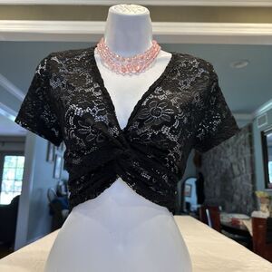 Vintage black sheer lace top, sexy see-through floral mesh blouse, gothic y2k L‎